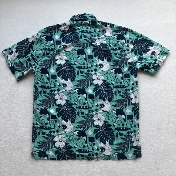 Rum Reggae Medical Shark Orca Shirt Mens Medium Teal Cotton Excellent Condition - Picture 13 of 16